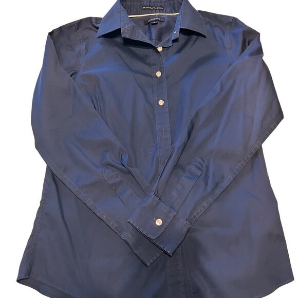 Lands End Girls Long Sleeve Button Down Navy Blouse Sz 4 Sku 1085 - Picture 1 of 9